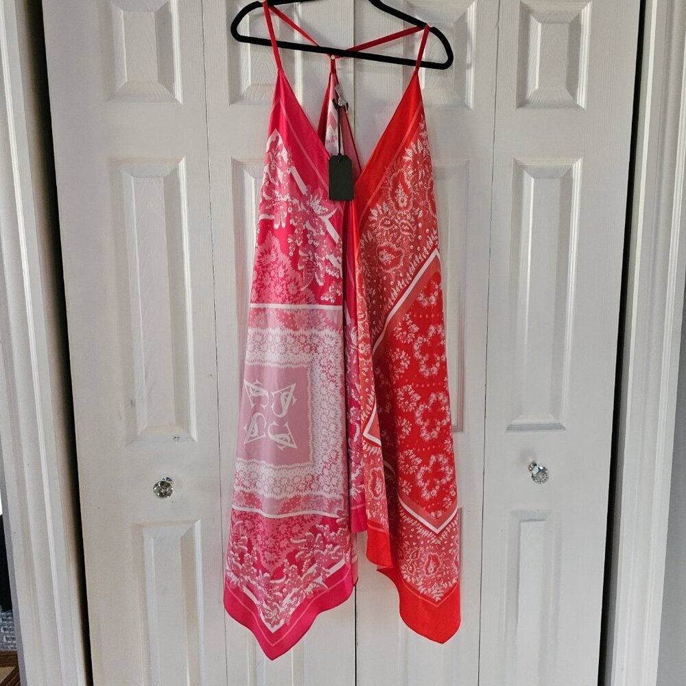 All Saints Women's Lil Paloma Bandana Asymmetric Coverup Silk Dress Size 10 - Picture 7 of 15